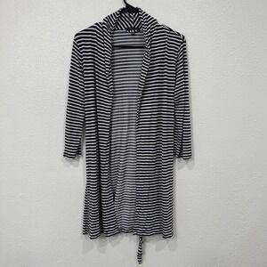 TART intimates Striped Cardigan Duster Women's‎ Size M Navy White Open Front Tie